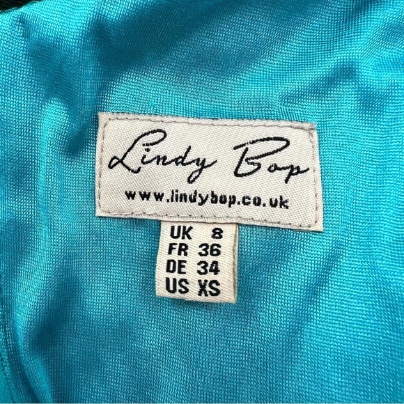 LINDY BOP Ophelia Turquoise Floral Print Swing Dress Midi Fit & Flare Size XS - Picture 10 of 14